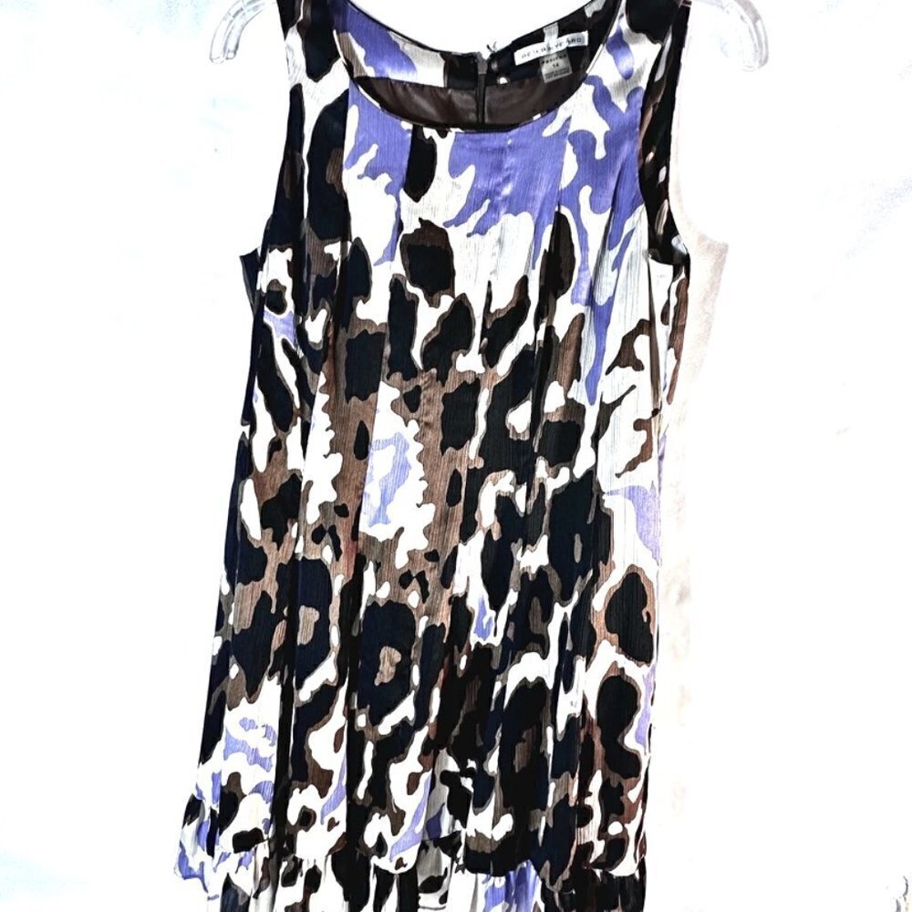 Peter Nygard Dress Size 14 Petite 14P Sleeveless brown Black Purple Animal Print